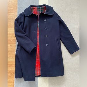 Vintage wool coat, navy blue with plaid lining